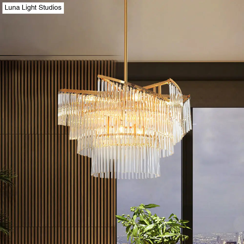 Modern Gold Spiral Pendant Chandelier With Crystal Rods - 9 Heads Hanging Light For Living Room