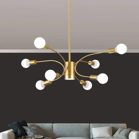 Modern Gold Sputnik Chandelier: Metallic Ceiling Pendant Light With 6/8/12 Lights For Living Room 8