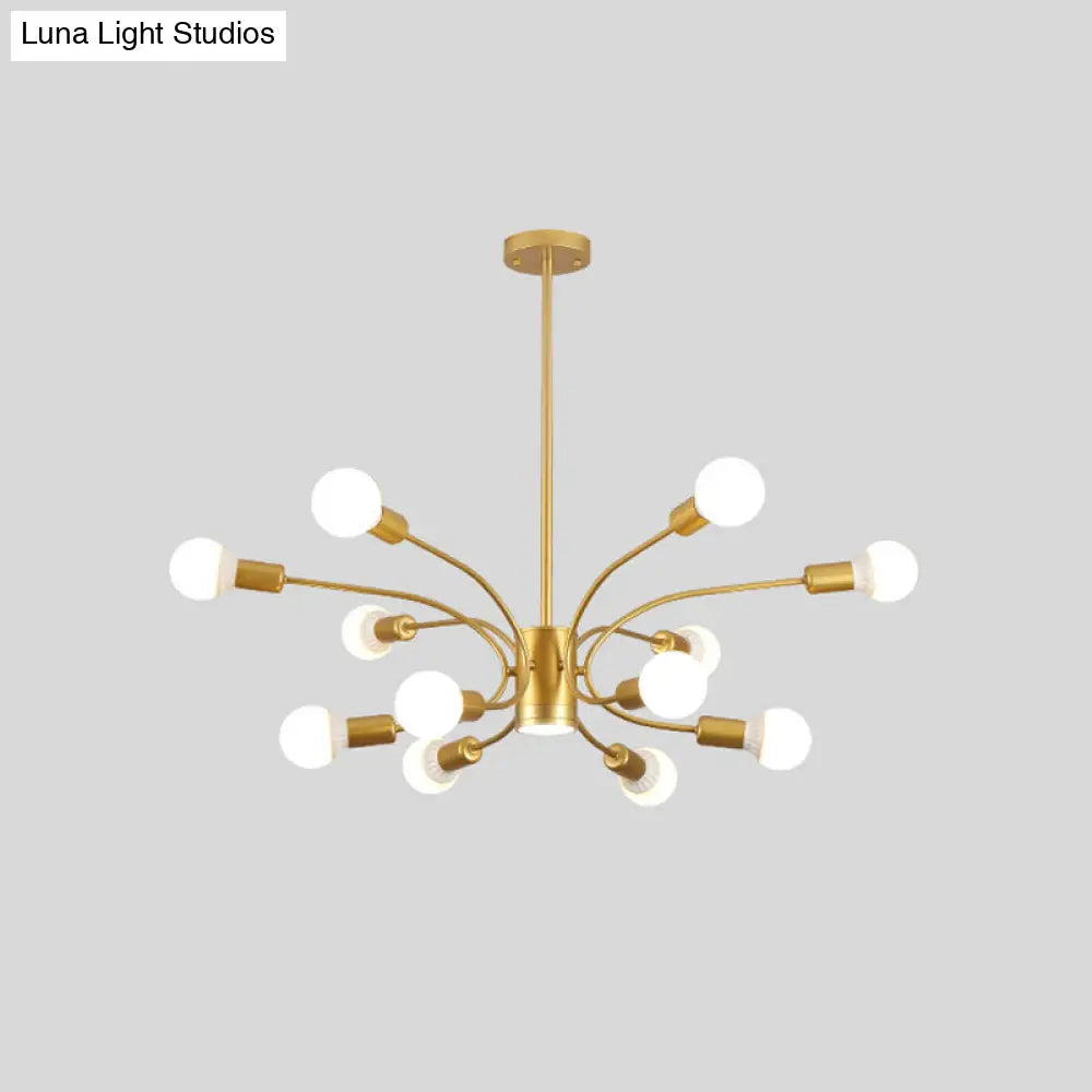 Modern Sputnik Chandelier Lamp - Metallic Ceiling Pendant Light In Gold With 6/8/12 Lights