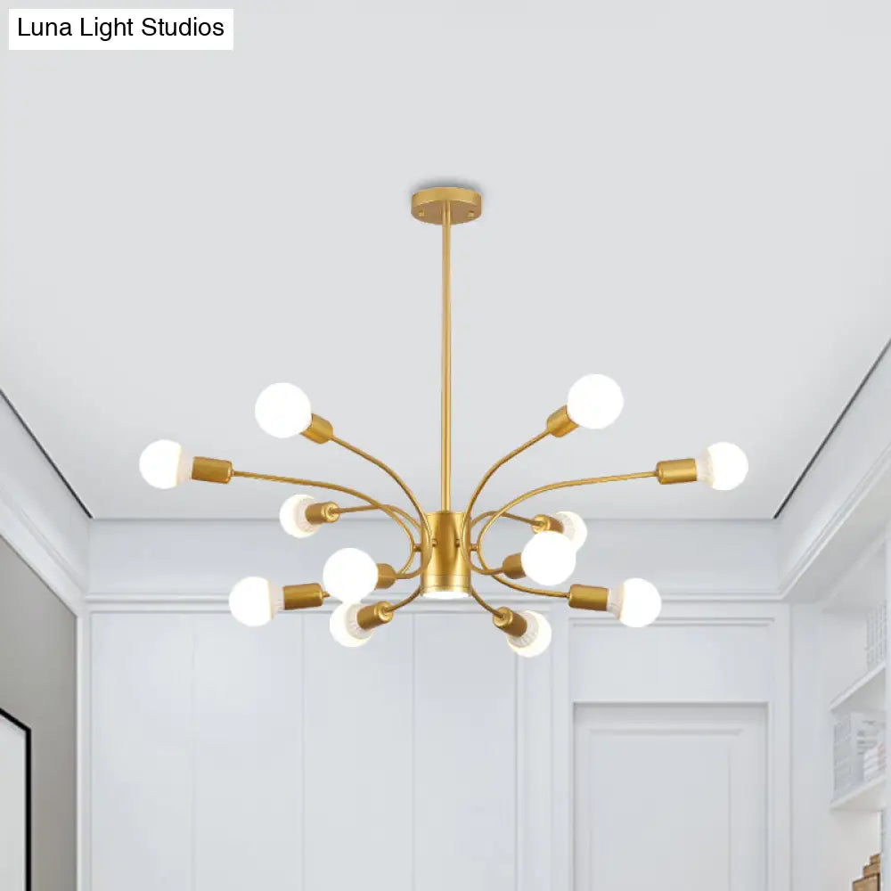 Modern Sputnik Chandelier Lamp - Metallic Ceiling Pendant Light In Gold With 6/8/12 Lights