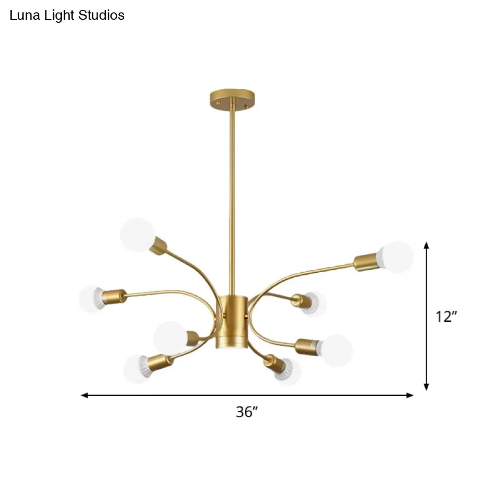 Modern Gold Sputnik Chandelier: Metallic Ceiling Pendant Light With 6/8/12 Lights For Living Room