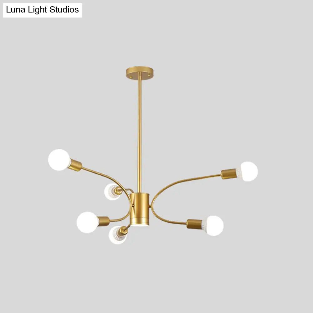 Modern Sputnik Chandelier Lamp - Metallic Ceiling Pendant Light In Gold With 6/8/12 Lights