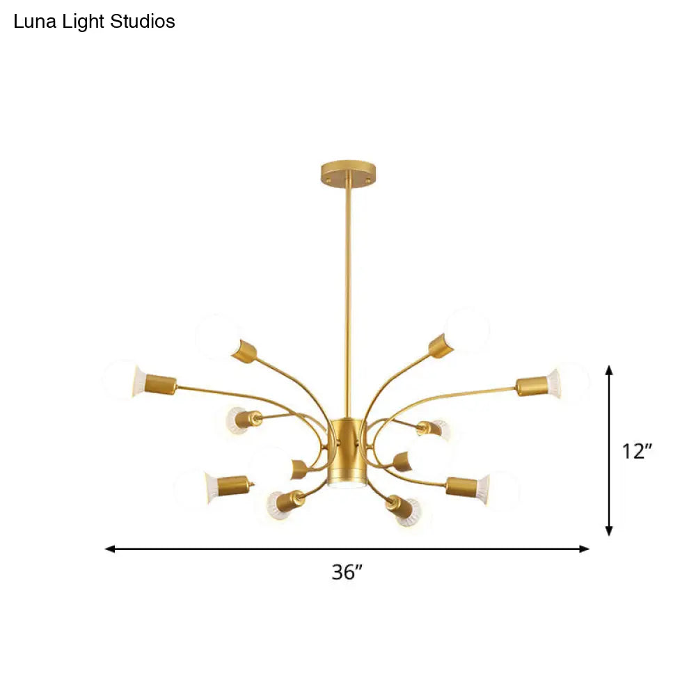 Modern Sputnik Chandelier Lamp - Metallic Ceiling Pendant Light In Gold With 6/8/12 Lights