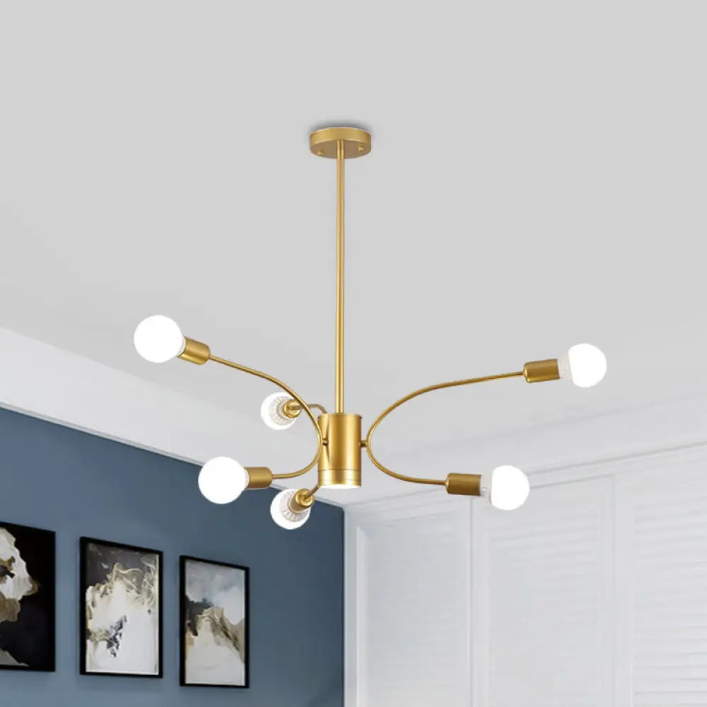 Modern Gold Sputnik Chandelier: Metallic Ceiling Pendant Light With 6/8/12 Lights For Living Room 6