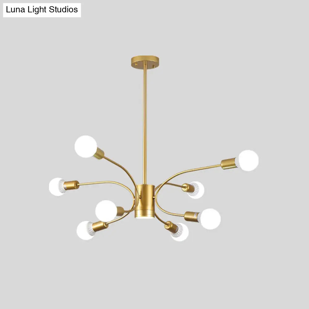 Modern Sputnik Chandelier Lamp - Metallic Ceiling Pendant Light In Gold With 6/8/12 Lights