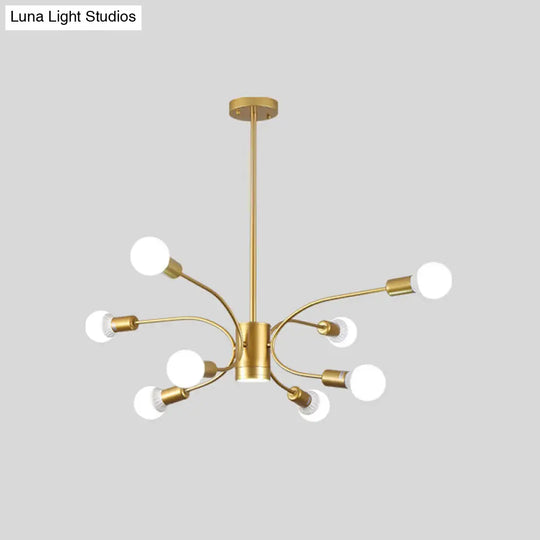 Modern Sputnik Chandelier Lamp - Metallic Ceiling Pendant Light In Gold With 6/8/12 Lights