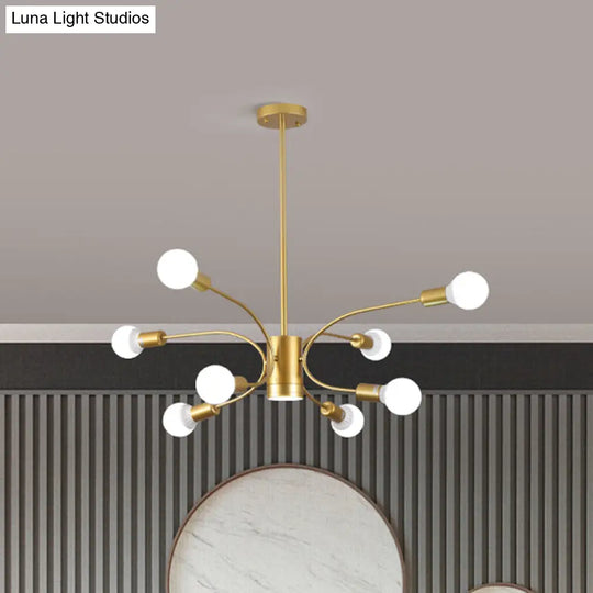 Modern Sputnik Chandelier Lamp - Metallic Ceiling Pendant Light In Gold With 6/8/12 Lights