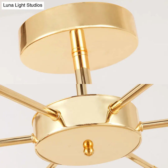 Sleek Gold Sputnik Starburst Chandelier - Modern 6/8 Lights Ceiling Light Fixture Warm/White Glow