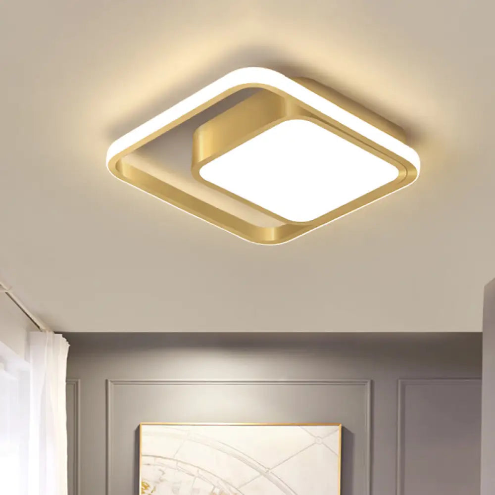 Modern Gold Square Flush Mount Led Metal Light Fixture For Corridors - Customizable In 7 Days