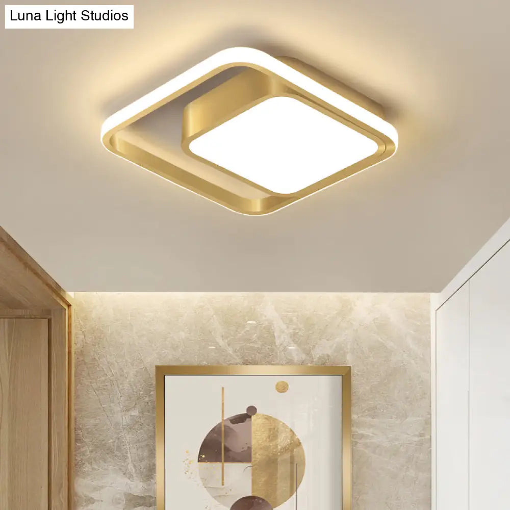 Modern Gold Square Flush Mount Led Metal Light Fixture For Corridors - Customizable In 7 Days