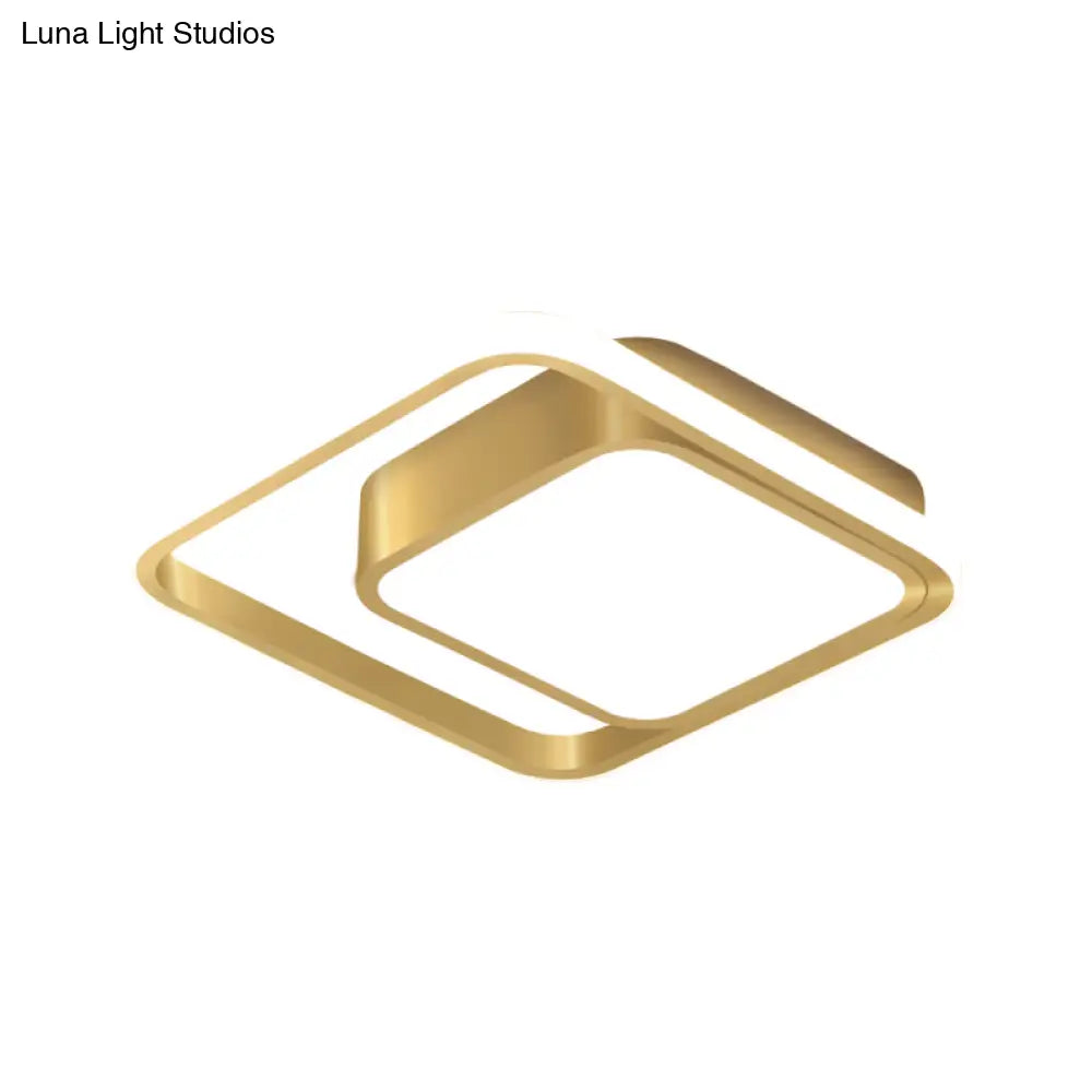 Modern Gold Square Flush Mount Led Metal Light Fixture For Corridors - Customizable In 7 Days