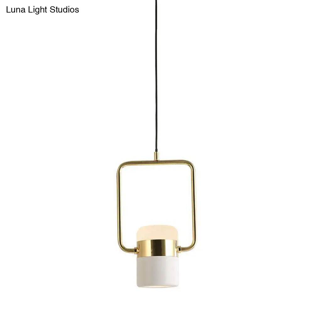 Modern Square Pendant Ceiling Light - 1 Head Gold Hanging Kit With White Glass Shade