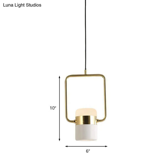 Modern Square Pendant Ceiling Light - 1 Head Gold Hanging Kit With White Glass Shade