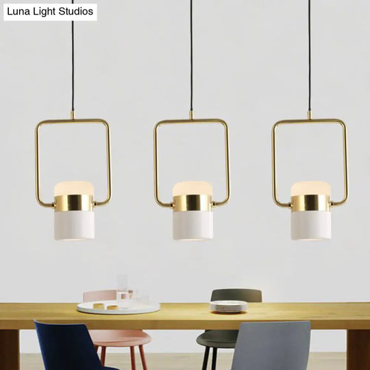 Modern Square Pendant Ceiling Light - 1 Head Gold Hanging Kit With White Glass Shade