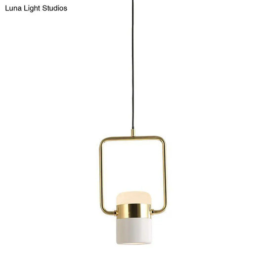 Modern Gold Square Frame Pendant Ceiling Light With White Glass Shade