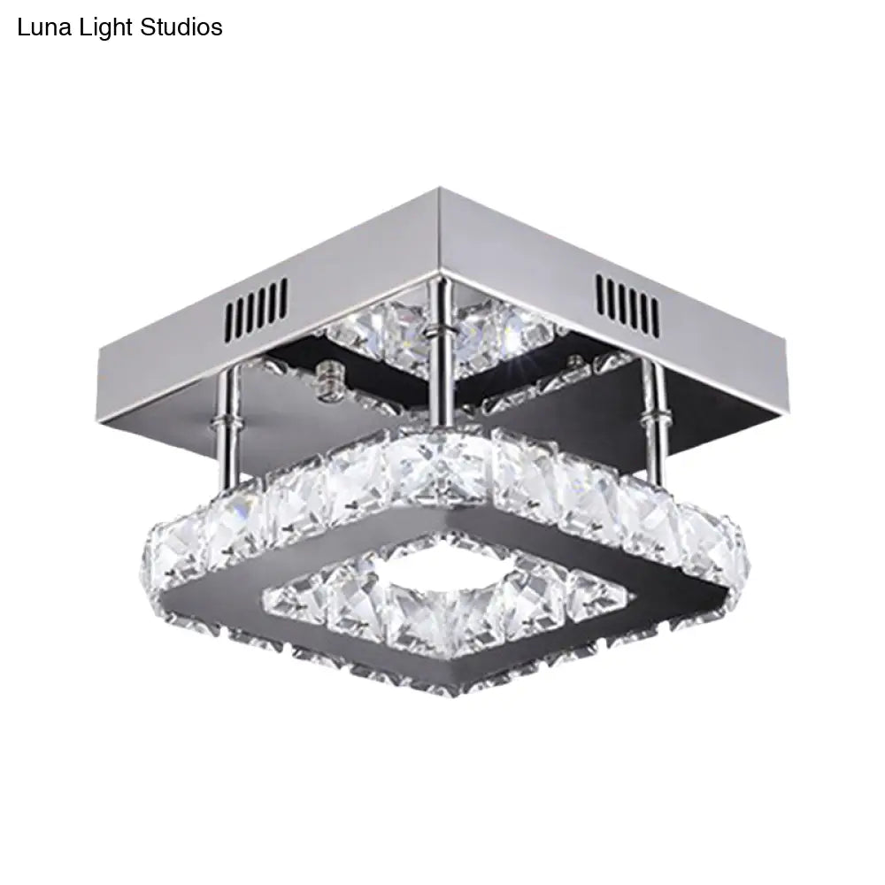 Modern Gold/Stainless - Steel Led Square Ceiling Lamp With Clear Faceted Crystal Blocks And