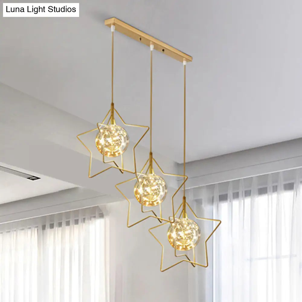 Modern Gold Star Cluster Pendant With Clear Glass Led Lights - Ideal For Restaurants