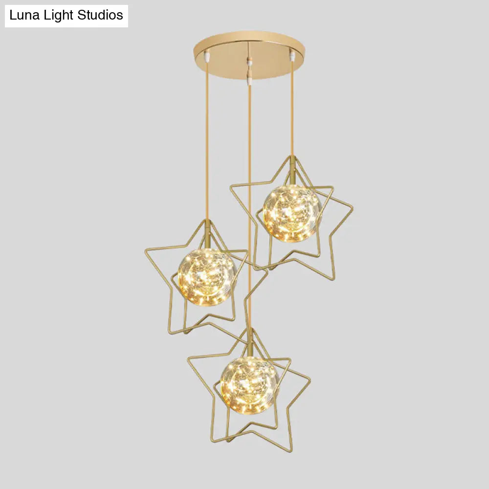 Modern Gold Star Cluster Pendant With Clear Glass Led Lights - Ideal For Restaurants