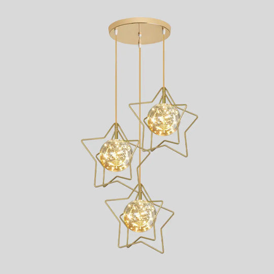 Modern Gold Star Cluster Pendant With Clear Glass Led Lights - Ideal For Restaurants / Natural Round