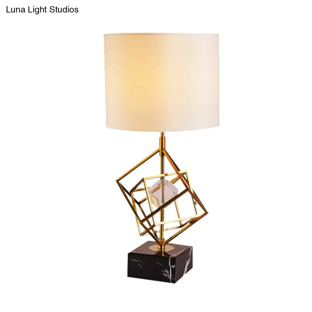 Modern Gold Study Lamp - 1-Head Reading Book Light With Fabric Shade