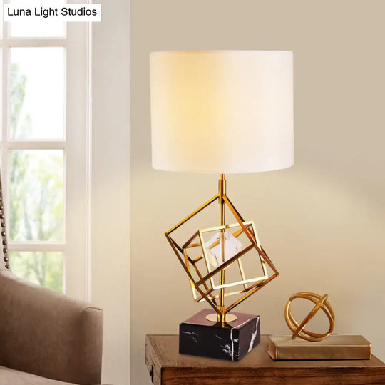 Modern Gold Study Lamp - 1-Head Reading Book Light With Fabric Shade