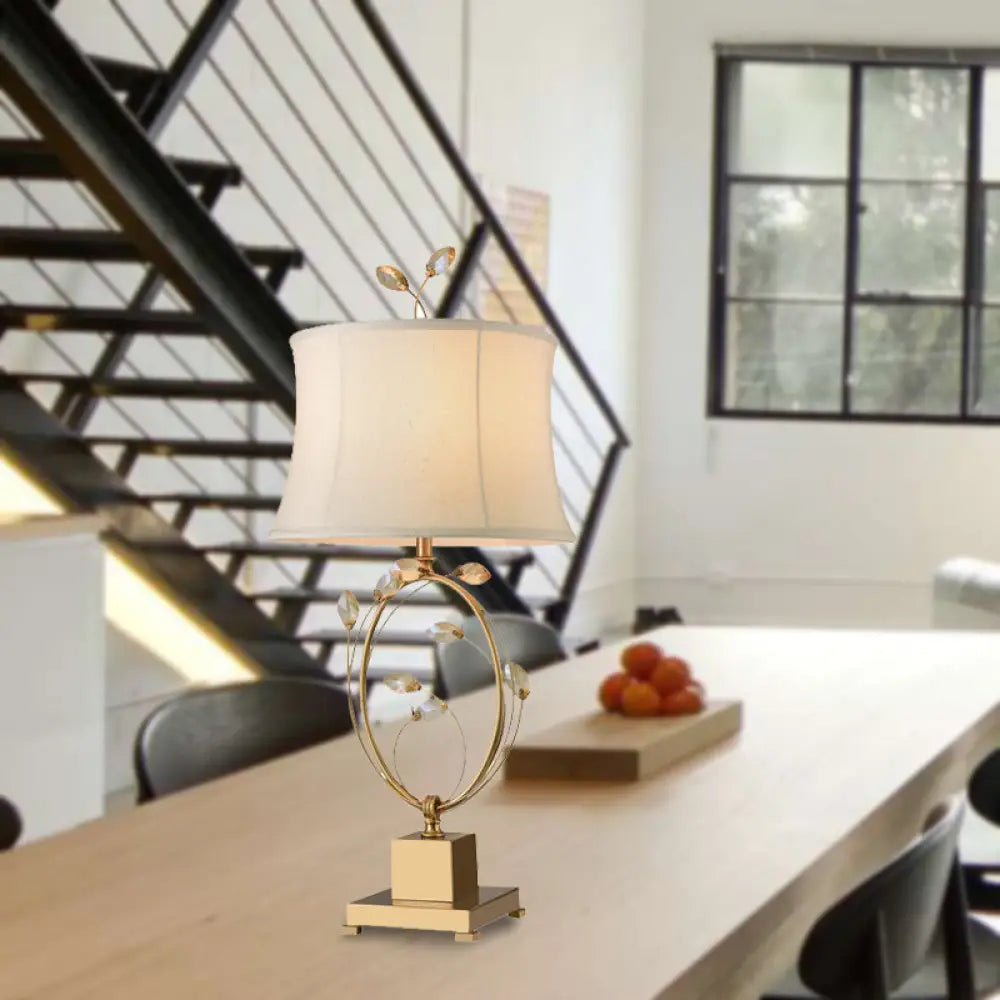 Modern Gold Table Lamp: 1 Head Dining Room Task Lighting With Flared Fabric Shade