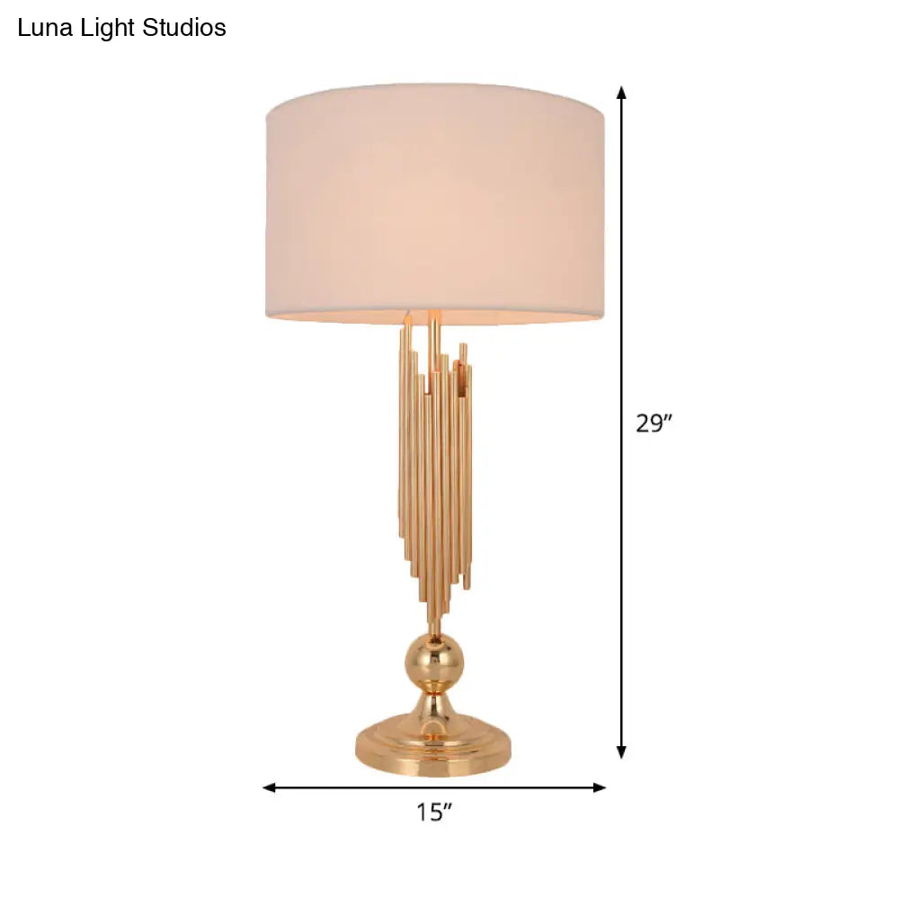 Modern Gold Table Lamp: Straight Sided Fabric Shade & Task Lighting With 1 Bulb