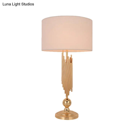 Modern Gold Table Lamp: Straight Sided Fabric Shade & Task Lighting With 1 Bulb