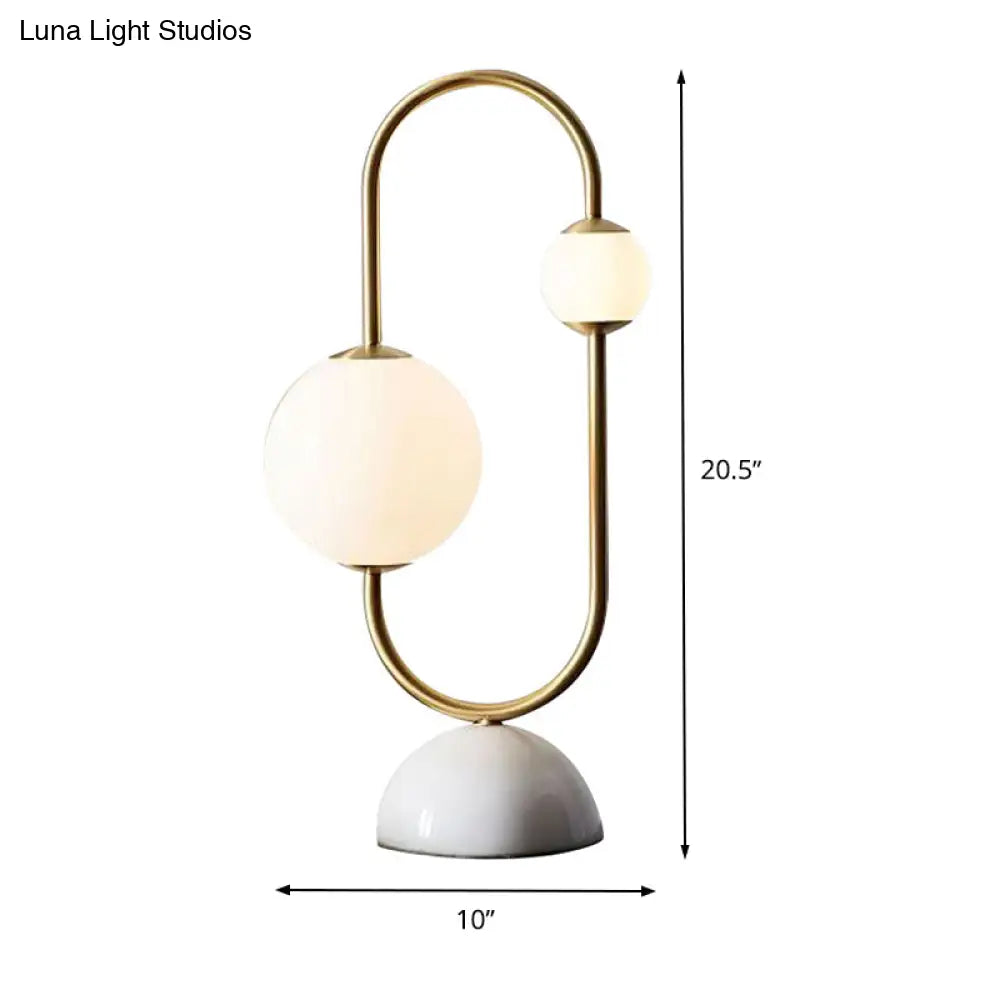 Modern Gold Table Lamp With Milky Glass 2 Heads And Marble Base - Orb Desk Light