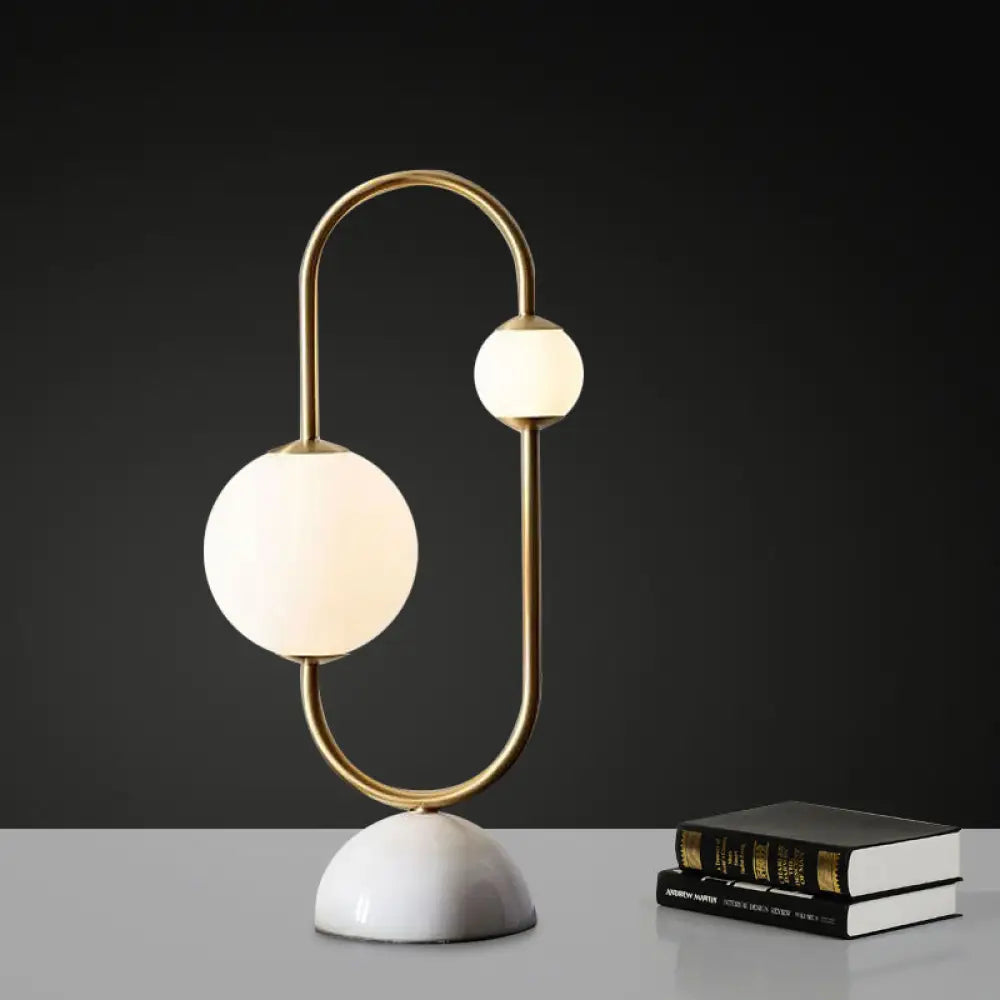 Modern Gold Table Lamp With Milky Glass 2 Heads And Marble Base - Orb Desk Light