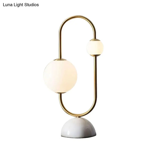 Modern Gold Table Lamp With Milky Glass 2 Heads And Marble Base - Orb Desk Light