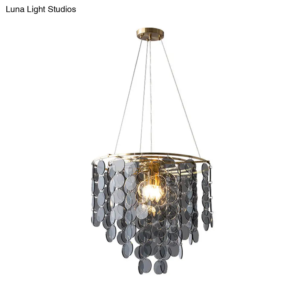 Modern Gold Taper Chandelier Lamp With Circular-Crystal Strands - 6 Heads For Great Room