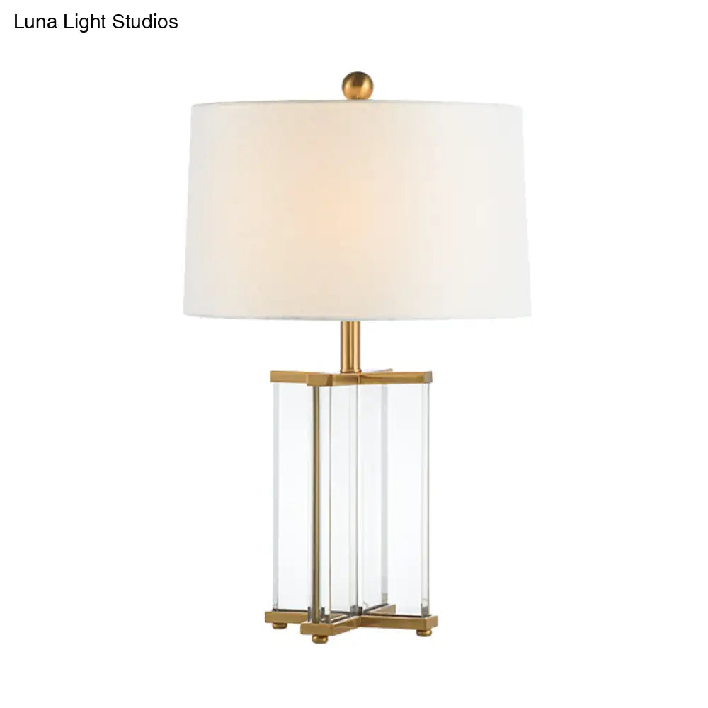 Modern Gold Tapered Drum Nightstand Lamp With Reading Book Light