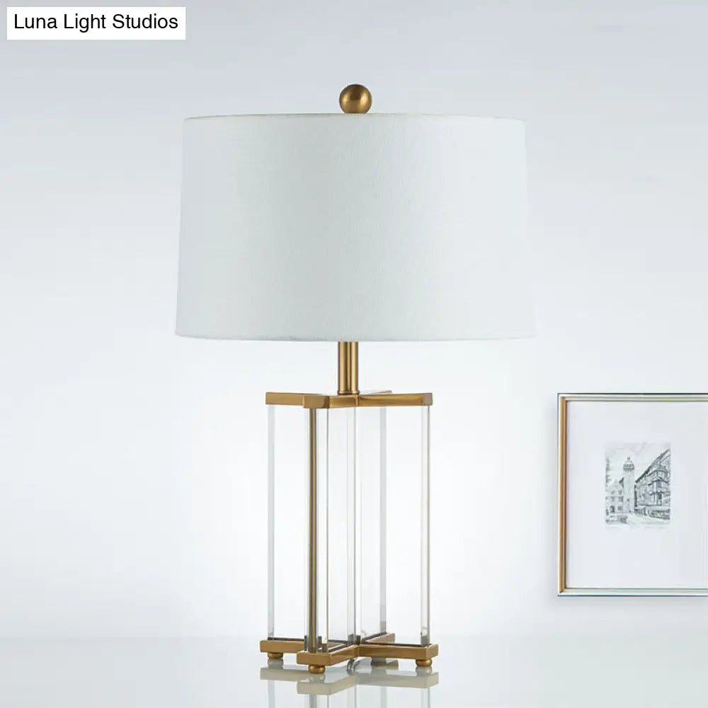 Modern Gold Tapered Drum Nightstand Lamp With Reading Book Light