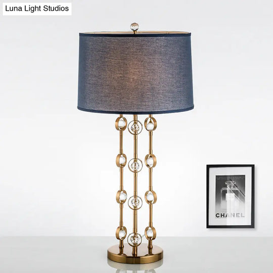 Modern Gold Task Light With Crystal Ball: Barrel Shade Reading Lamp