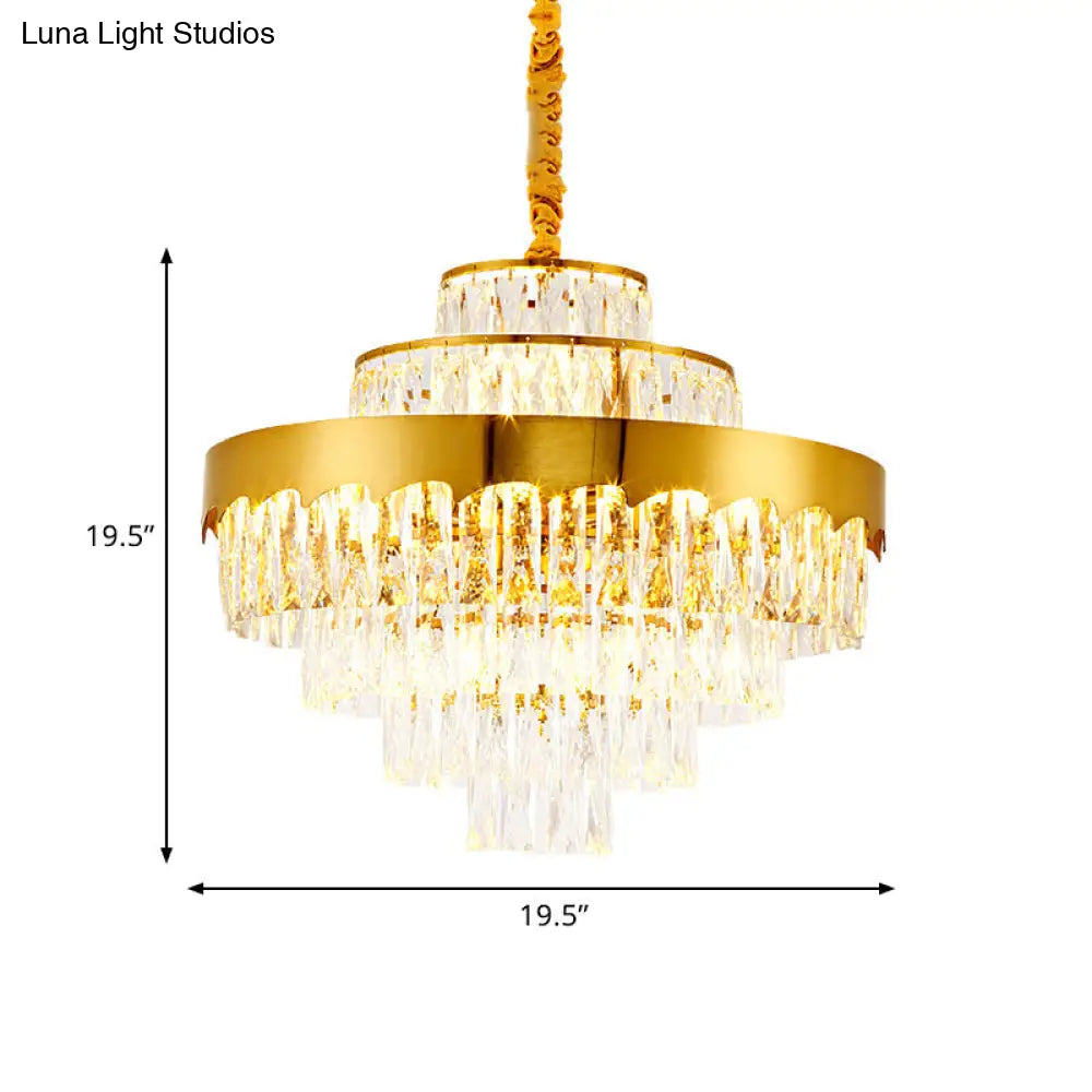 Modern Gold Tiered Round Chandelier Lamp - Clear Crystal Pendant Lighting 9/12 Lights For Dining