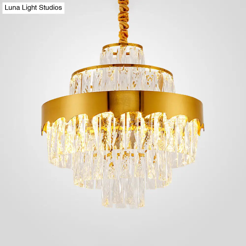 Modern Gold Tiered Round Chandelier Lamp - Clear Crystal Pendant Lighting 9/12 Lights For Dining