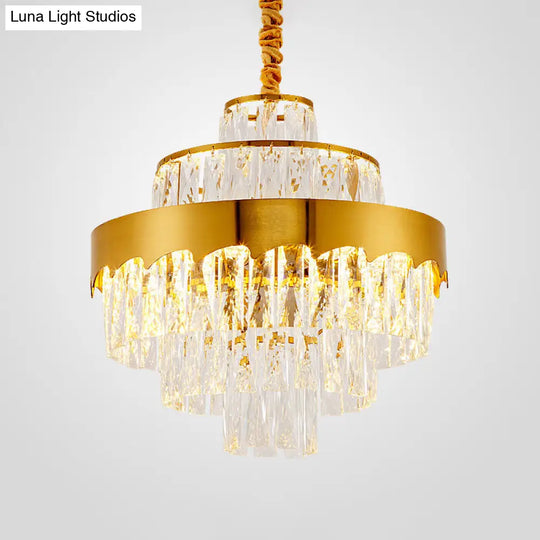 Modern Gold Tiered Round Chandelier Lamp - Clear Crystal Pendant Lighting 9/12 Lights For Dining