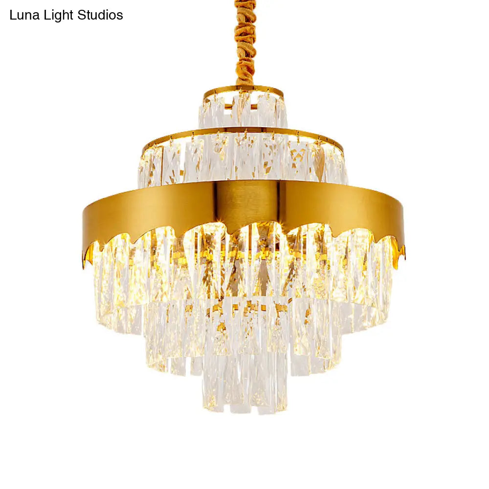 Modern Gold Tiered Round Chandelier Lamp - Clear Crystal Pendant Lighting 9/12 Lights For Dining