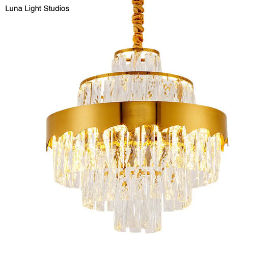 Modern Gold Tiered Round Chandelier Lamp - Clear Crystal Pendant Lighting 9/12 Lights For Dining