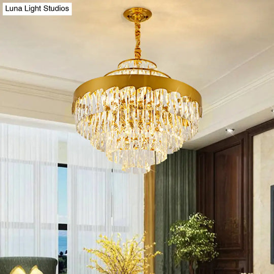 Modern Gold Tiered Crystal Chandelier 9/12 Lights Round Pendant Lighting For Dining Room