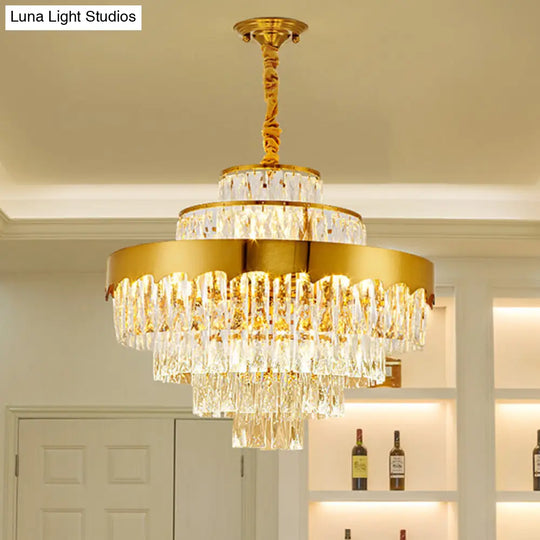 Modern Gold Tiered Round Chandelier Lamp - Clear Crystal Pendant Lighting 9/12 Lights For Dining