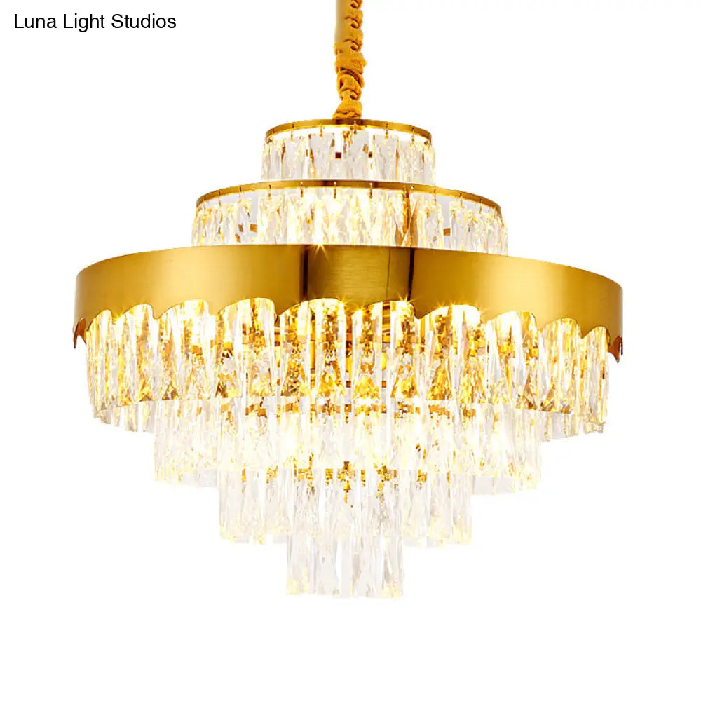 Modern Gold Tiered Crystal Chandelier 9/12 Lights Round Pendant Lighting For Dining Room