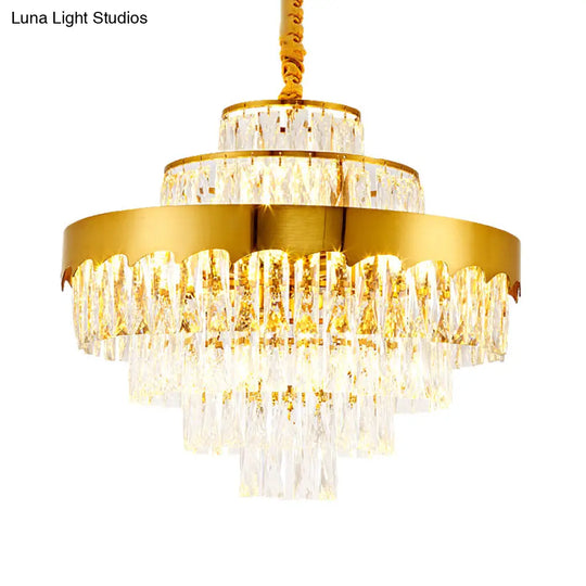 Modern Gold Tiered Crystal Chandelier 9/12 Lights Round Pendant Lighting For Dining Room