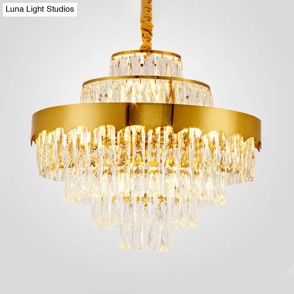 Modern Gold Tiered Crystal Chandelier 9/12 Lights Round Pendant Lighting For Dining Room