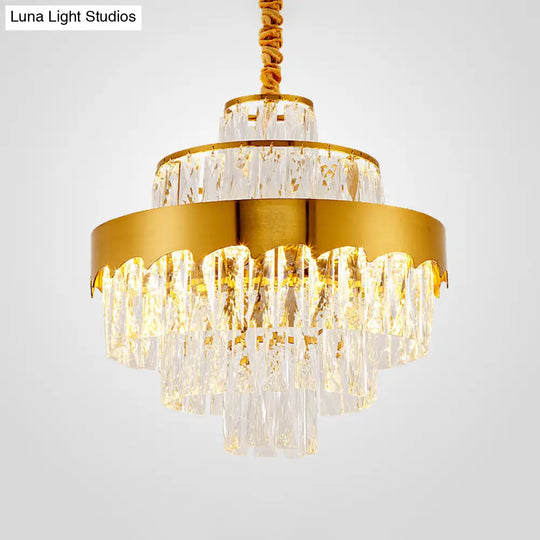 Modern Gold Tiered Crystal Chandelier 9/12 Lights Round Pendant Lighting For Dining Room