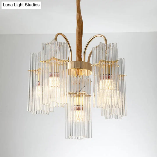 Modern Gold Tiered Cylinder Crystal Chandelier With 6 Heads For Dining Room Ceiling Pendant Light