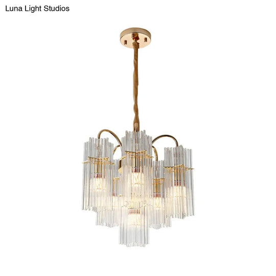 Modern Gold Tiered Cylinder Crystal Chandelier With 6 Heads For Dining Room Ceiling Pendant Light