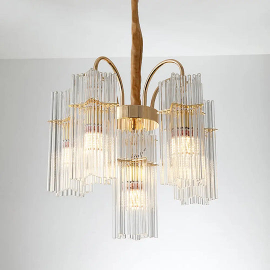 Modern Gold Tiered Cylinder Crystal Chandelier: 6-Head Dining Room Pendant Clear