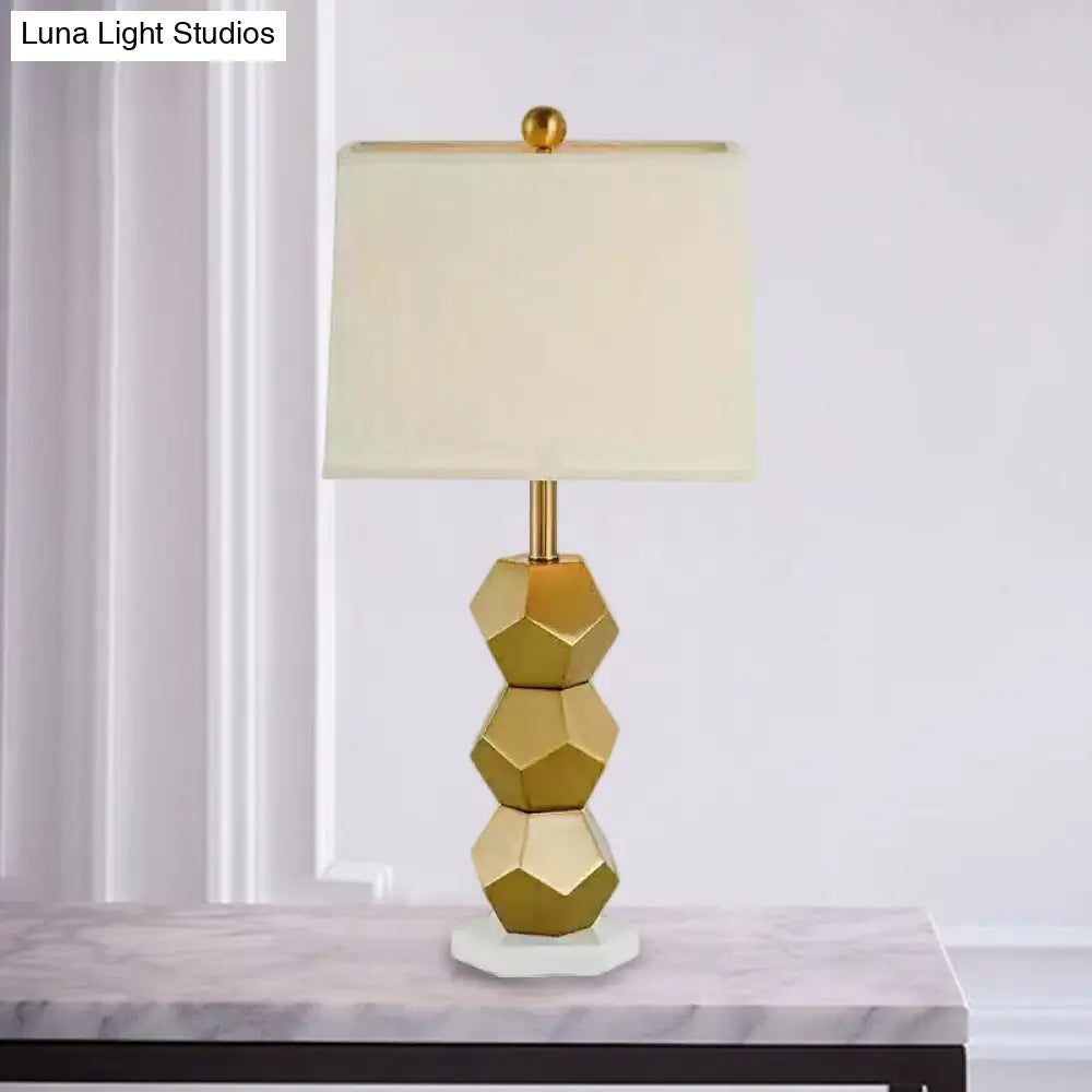 Modern Gold Trapezoid Nightstand Lamp For Bedroom - 1-Head Fabric Lighting Post